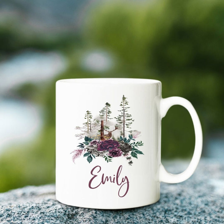 Foggy Forest Deer Personalized Mug