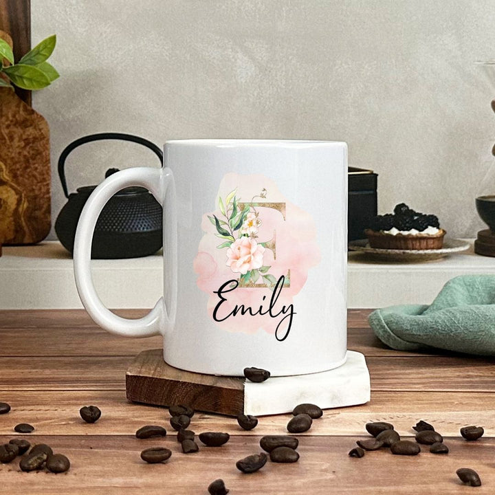 Pink Flower Initial Mug