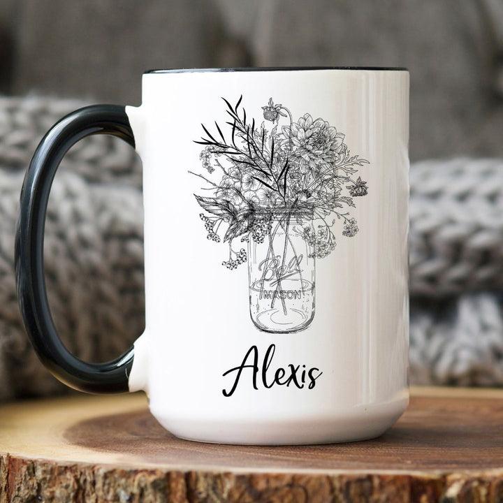Floral Mason Jar Personalized Mug