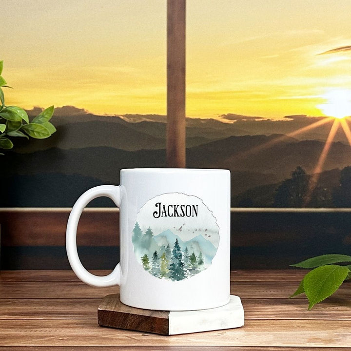 Round Mountain Scene Personalized Mug