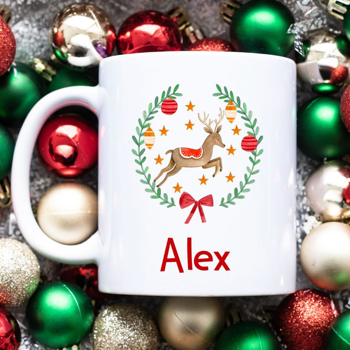 Reindeer Wreath Personalized Mug