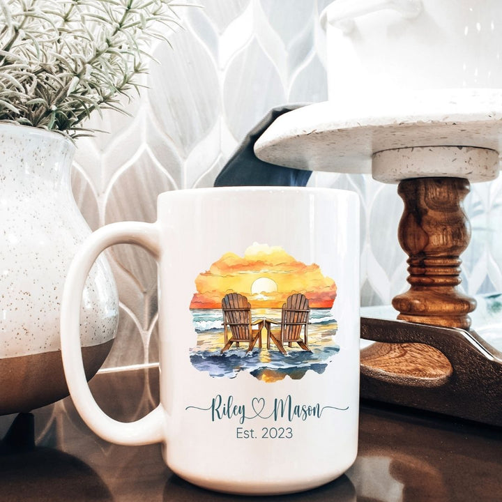 Beach Chairs Personalized Wedding Mug