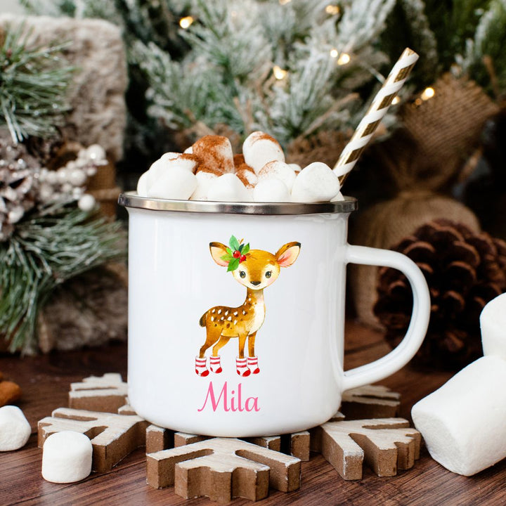 Reindeer With Holly Personalized Camp Mug