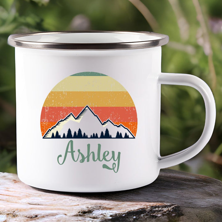Retro Mountain Sunset Personalized Camp Mug