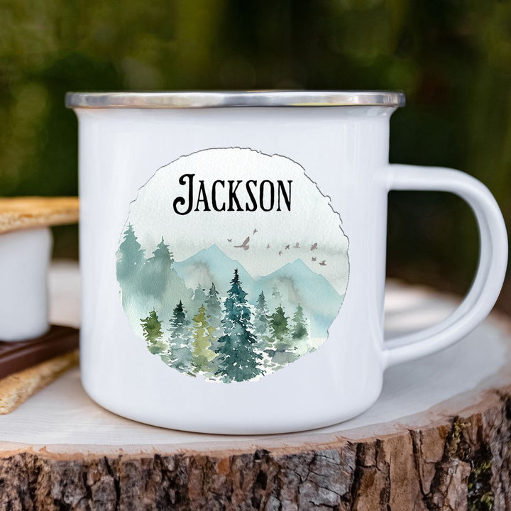 Round Mountain Scene Personalized Camp Mug