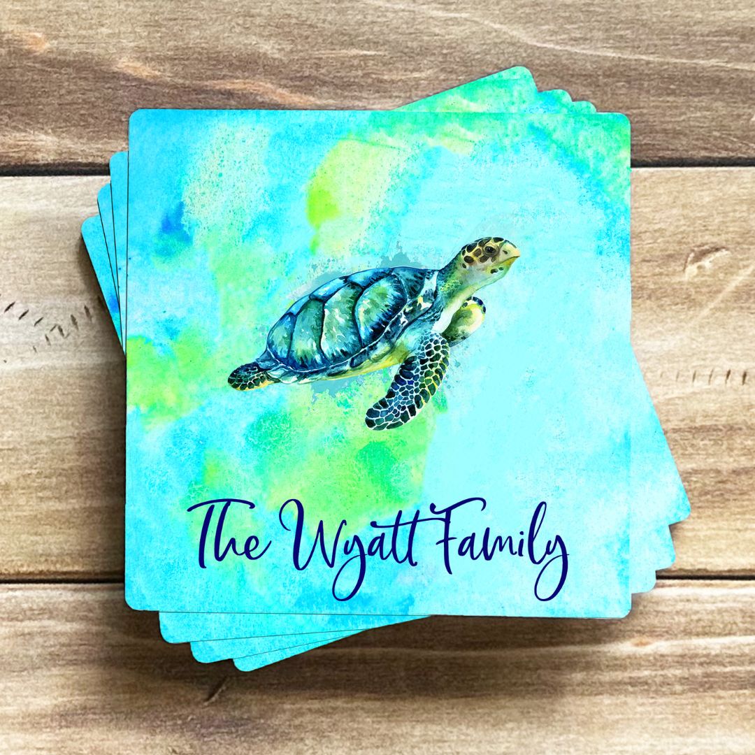 Sea Turtle Custom Name Coasters