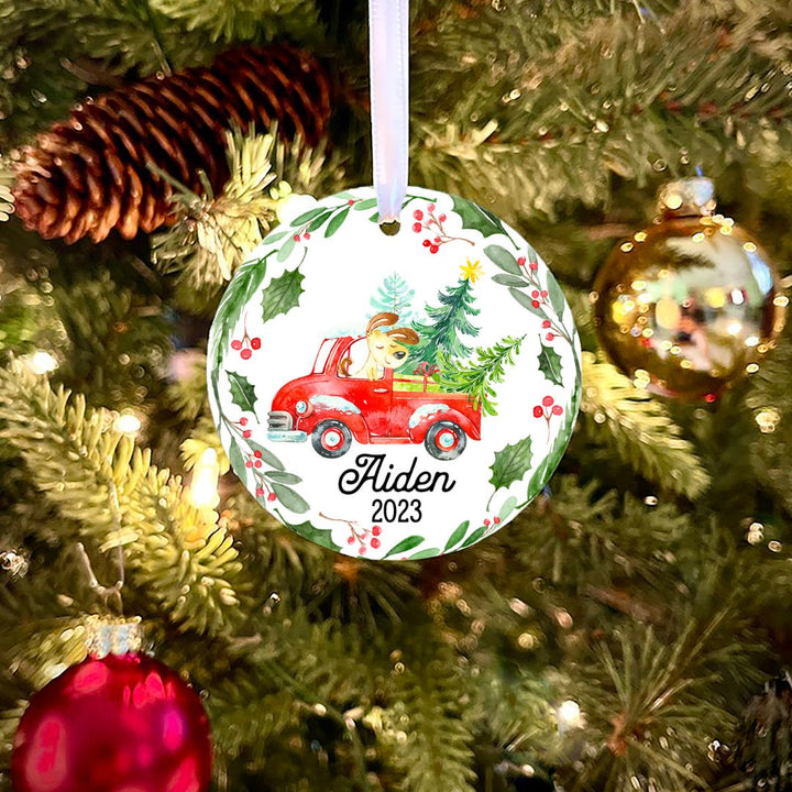 Dog Driving Truck With Tree Personalized Ornament