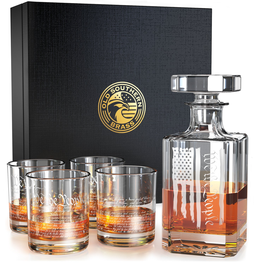 We The People American Flag Decanter Whiskey Glass Gift Set
