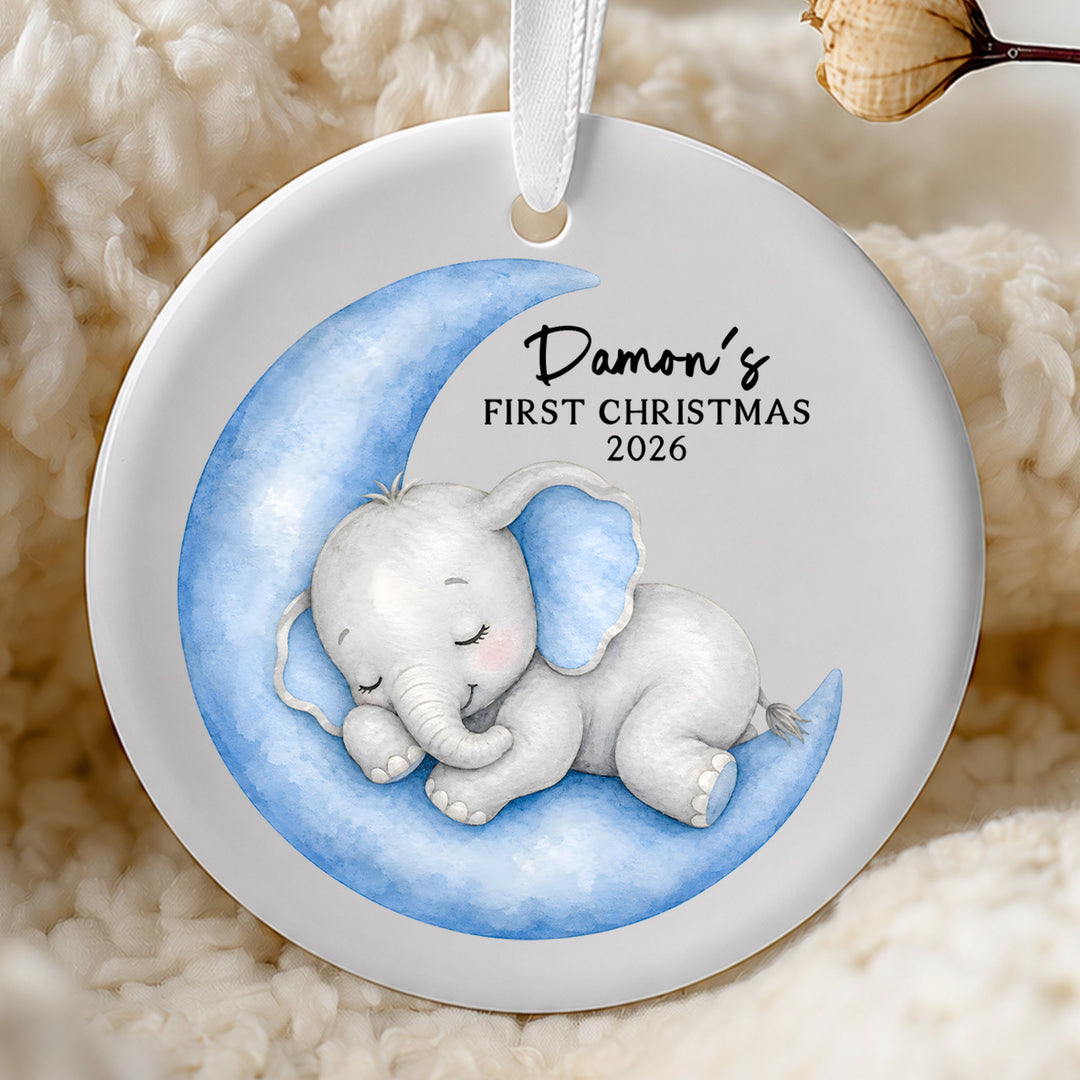 Sleeping Elephant Baby's First Christmas Ornament