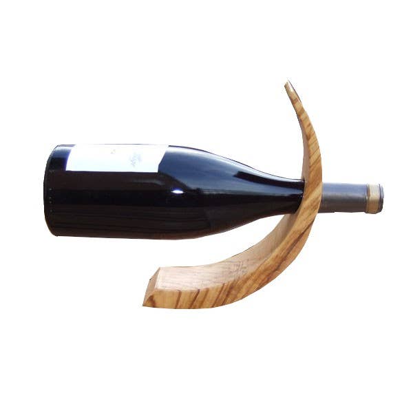 Olive Wood Wine Bottle Holder - Floating, Moon Shape