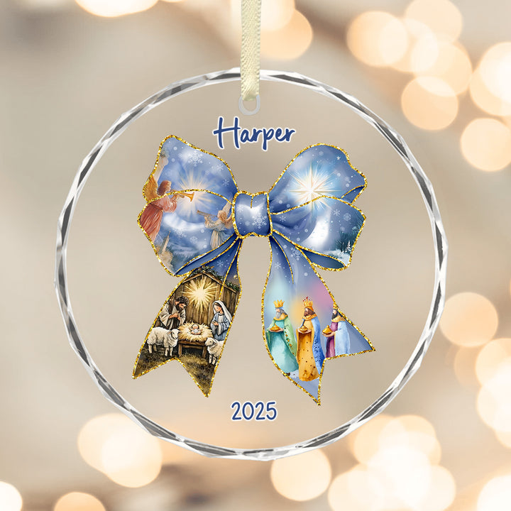 Blue Nativity Ribbon Ornament