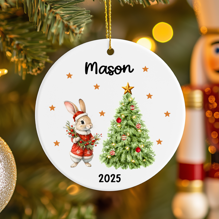 Boy Bunny and Christmas Tree Ornament