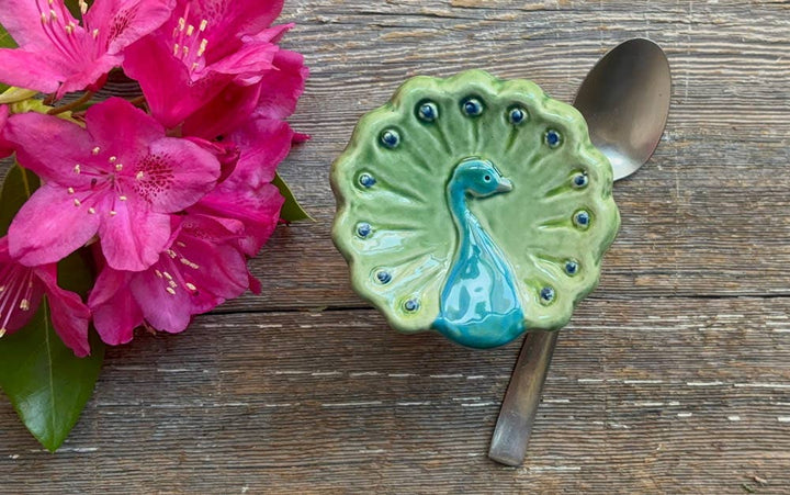 Ceramic Bird Dish: Colorful Peacock