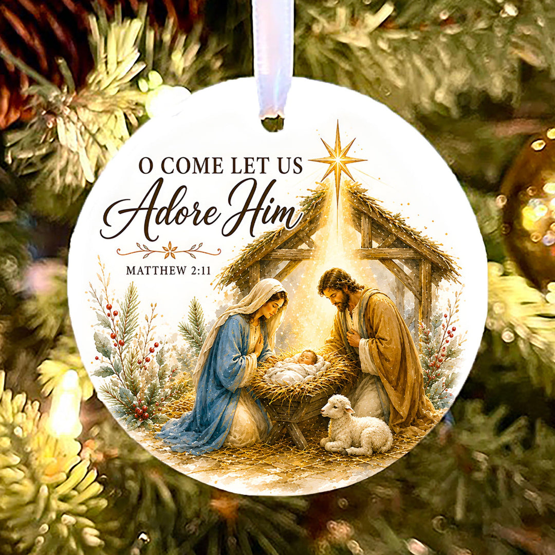 O Come Let Us Adore Him Ornament, Baby Jesus Christian Ornament