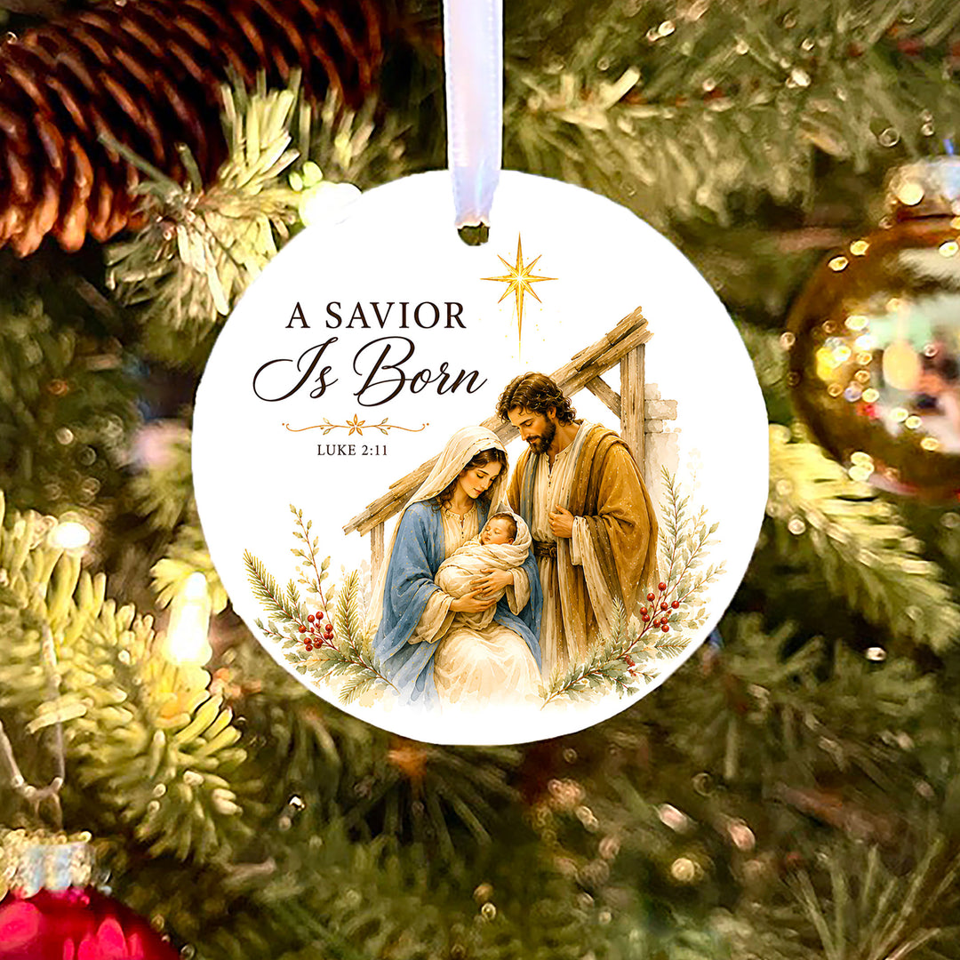 A Savior Is Born Christmas Ornament, Baby Jesus Christian Ornament