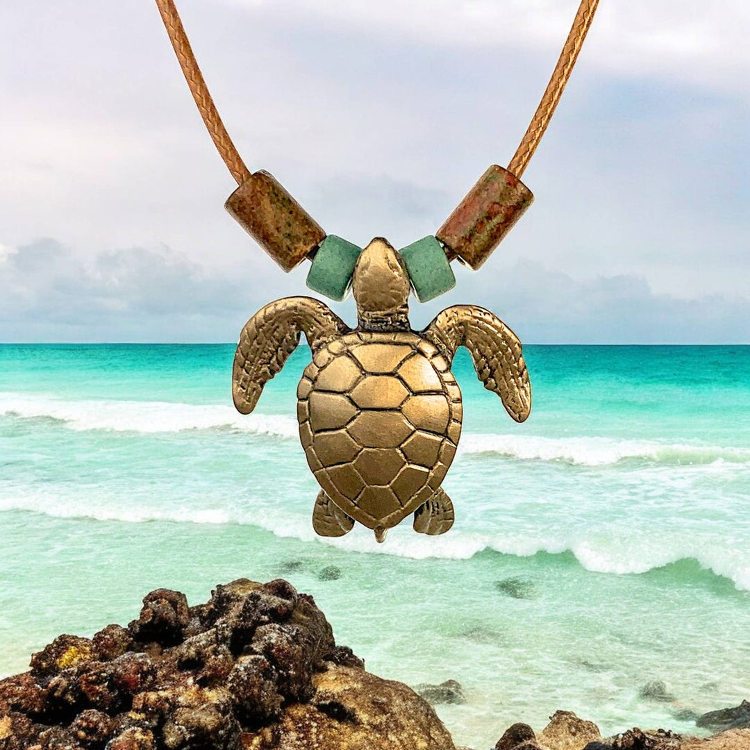 Sea Turtle Necklace – Shoreline Collection (18") w/Beads