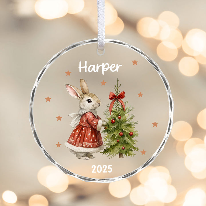 Girl Bunny and Christmas Tree Ornament