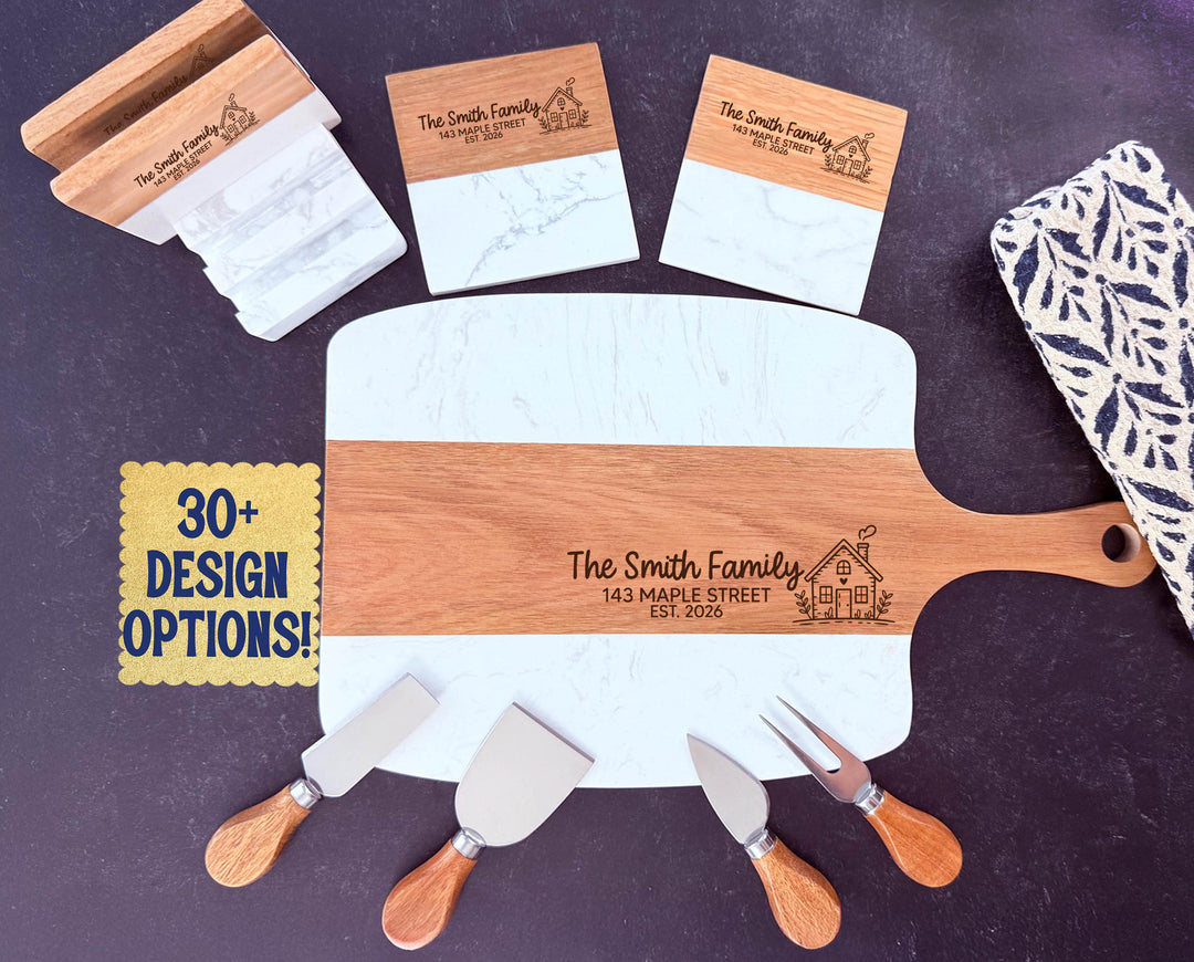 New Home Marble & Acacia Serving Board Set