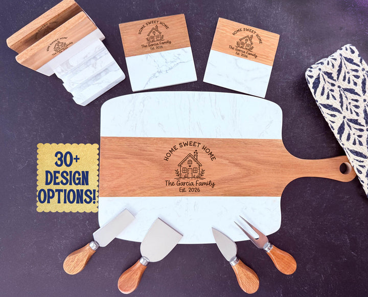 Home Sweet Home Marble & Acacia Serving Board Set