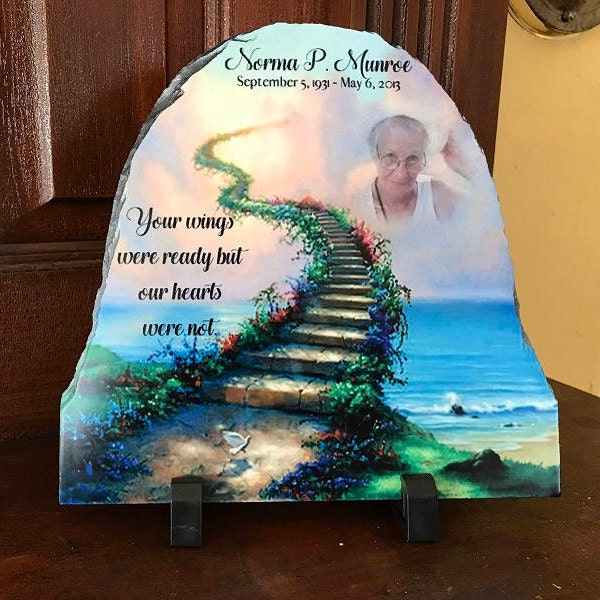 Memorial Photo Slate Plaque, Personalized, Your wings were ready,  Photo Memorial, In Memory of Plaque, sympathy gift, memorial keepsake