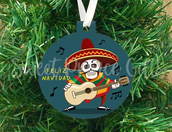 Feliz Navidad Christmas Ornament - Day of the Dead Ornament - Sugar Skull ornament - Personalized Ornament - Mexican Ornament