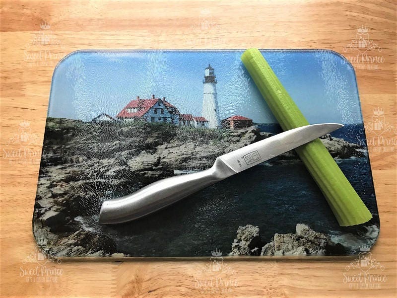 Glass Cutting Board, Custom Cutting Board, Housewarming Gift, Wedding Gift, Personalized Gift, Photo Cutting Board, lighthouse, Portland ME