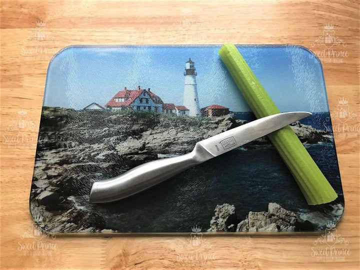 Glass Cutting Board, Custom Cutting Board, Housewarming Gift, Wedding Gift, Personalized Gift, Photo Cutting Board, lighthouse, Portland ME