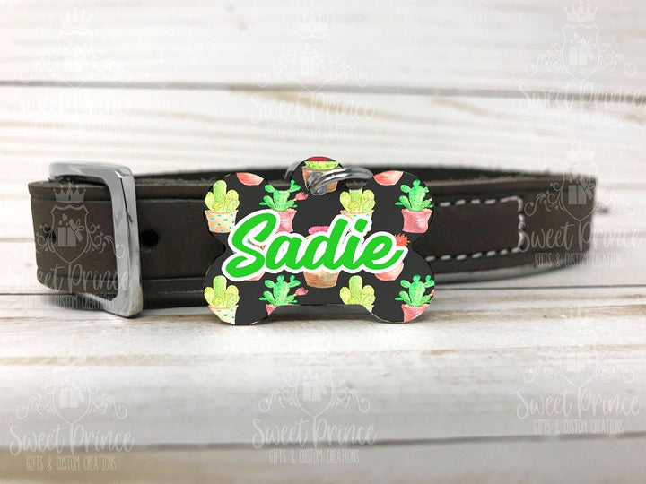 Pet ID Tag, Two-Sided Dog Tag, Personalized Pet tag, Bone ID Tag, Pet Gift, Personalized Gift, Identification Tag, Dog tag, cactus lover