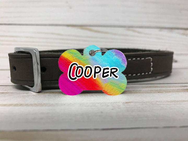 Pet ID Tag, Two-Sided Dog Tag, Personalized Pet tag, Bone ID Tag, Pet Gift, Personalized Gift, Identification Tag, unique Dog tag, rainbow