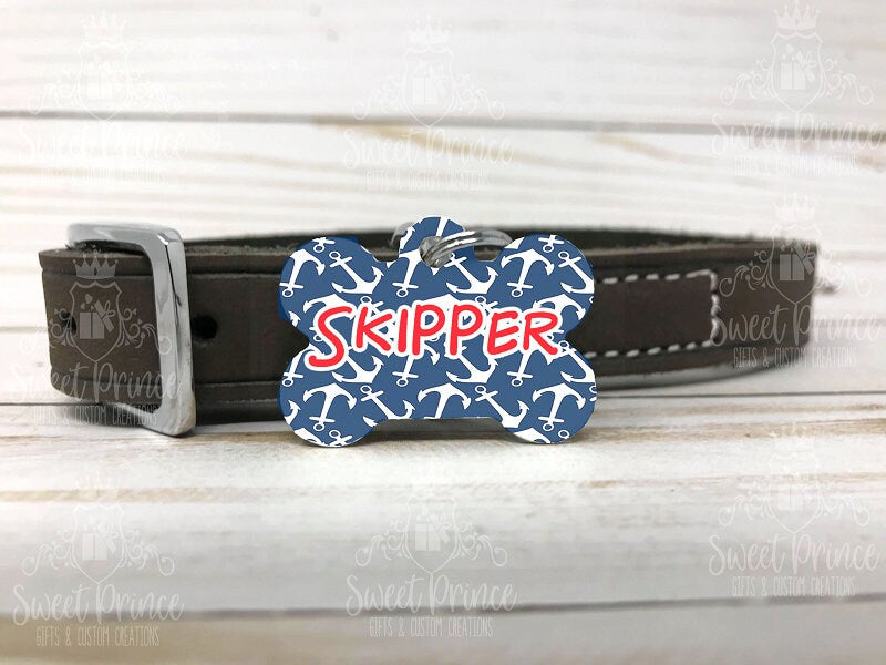 Pet ID Tag, Two-Sided Dog Tag, Personalized Pet tag, Bone ID Tag, Pet Gift, Personalized Gift, Identification Tag, Dog tag, nautical, anchor