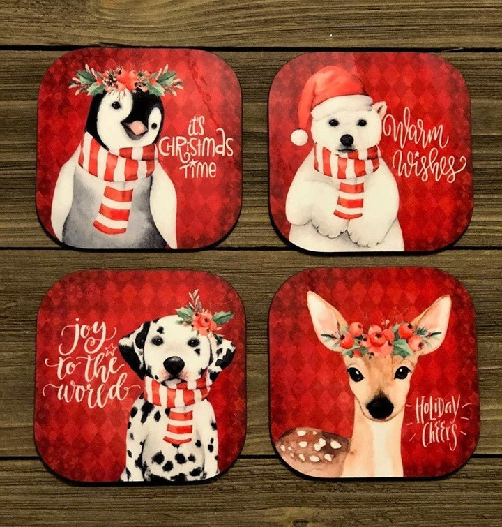 Christmas Themed Drink Coasters - Square - Hardboard - Customized - Set of 4
