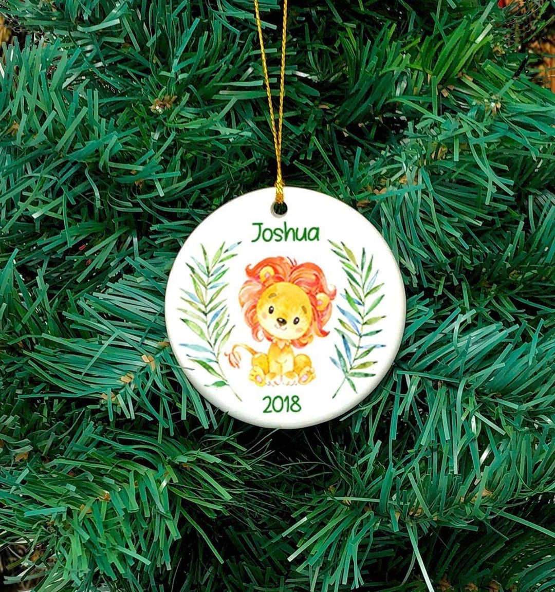Children's Christmas Ornament, Kids Personalized Ornament, Lion ornament, Photo Ornament, ceramic, baby jungle, baby safari, lion lovers