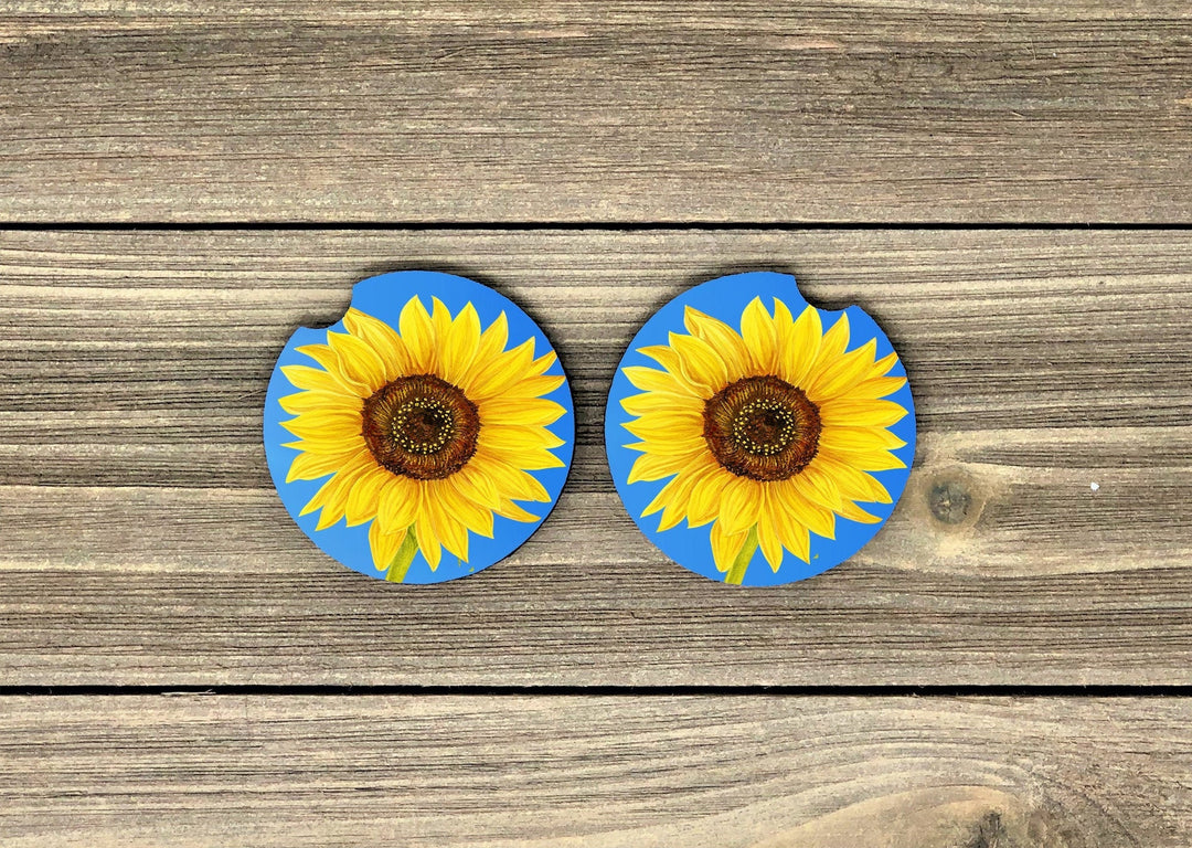 Sunflower car coaster SET, sunflower gifts, sandstone car coaster, 2 pack car coaster, flower car coaster, rubber car coaster