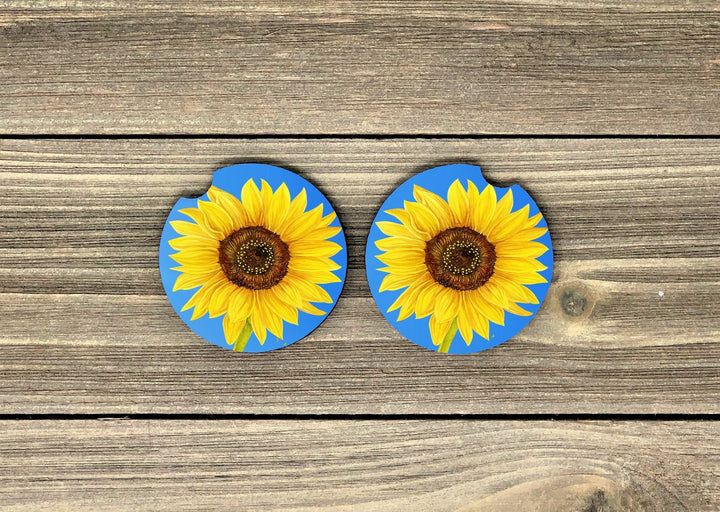 Sunflower car coaster SET, sunflower gifts, sandstone car coaster, 2 pack car coaster, flower car coaster, rubber car coaster