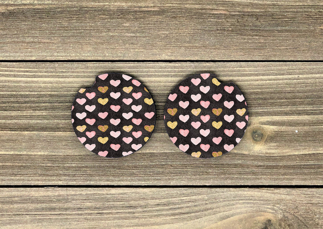 Heart pattern car coaster SET, neoprene car coaster, pink heart, 2 pack car coaster, rubber car coaster, pretty car coaster, sandstone car