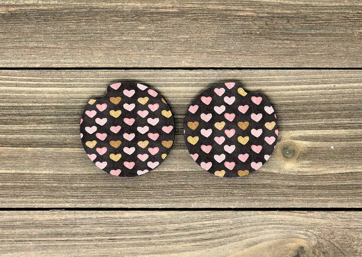 Heart pattern car coaster SET, neoprene car coaster, pink heart, 2 pack car coaster, rubber car coaster, pretty car coaster, sandstone car