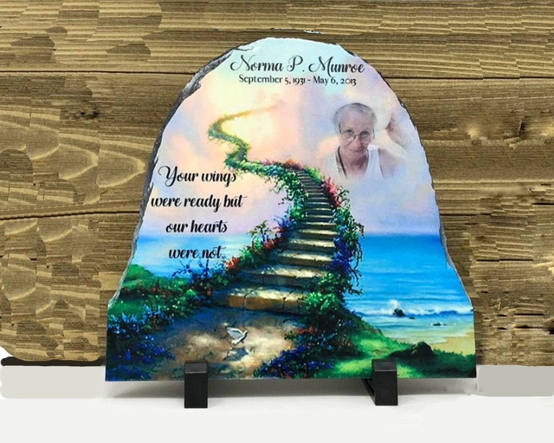 Memorial Photo Slate Plaque, Personalized, Your wings were ready,  Photo Memorial, In Memory of Plaque, sympathy gift, memorial keepsake
