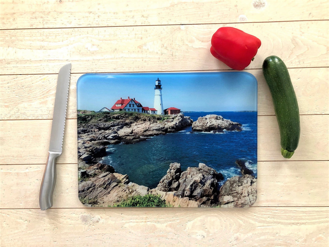 Glass Cutting Board, Custom Cutting Board, Housewarming Gift, Wedding Gift, Personalized Gift, Photo Cutting Board, lighthouse, Portland ME
