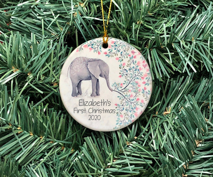 Babys First Christmas Ornament personalized, Elephant Ornament, Baby girl Ornament, baby shower gift Photo Ornament, new baby gift, ceramic
