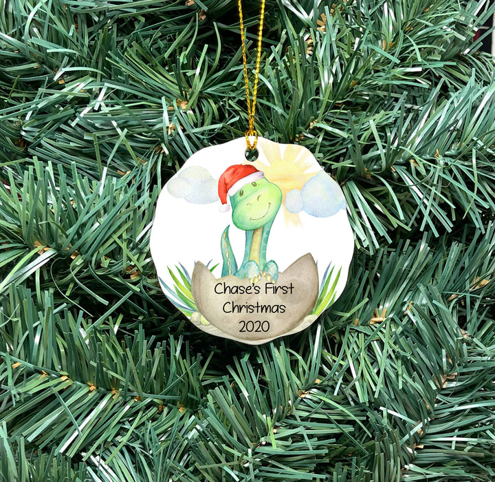 Babys First Christmas Ornament, Dinosaur Ornament, Baby boy Personalized Ornament, Photo Ornament, baby shower gift, baby gift, ceramic