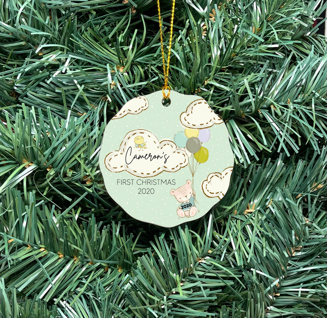 Babys First Christmas Ornament, Teddy Bear Ornament, Baby boy or girl Personalized Ornament, Photo Ornament, baby shower gift, new baby gift