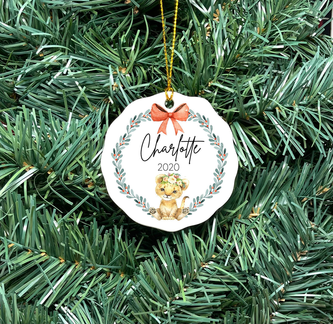 Children's Christmas Ornament, Baby Lion cub ornament, Kids Personalized Ornament, Photo Ornament, ceramic, gifts under 20, lion lovers
