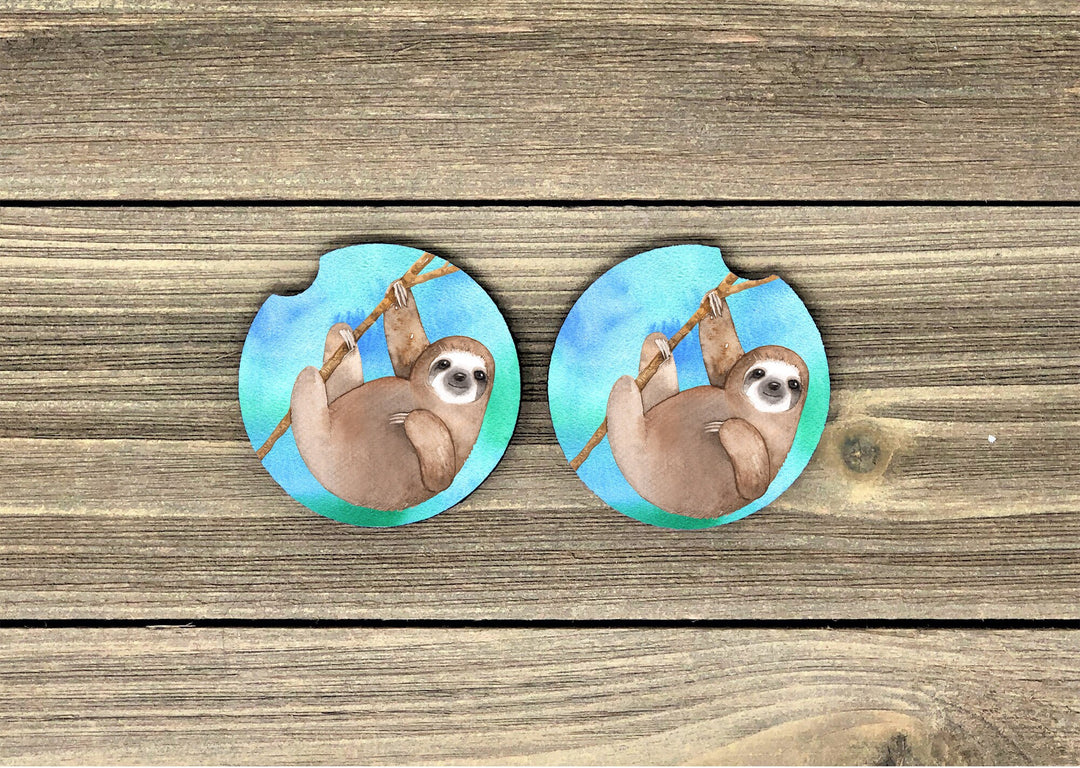 Sloth car coaster SET, sloth gifts, 2 pack car coaster,  car coaster, rubber car coaster, cup holder coaster