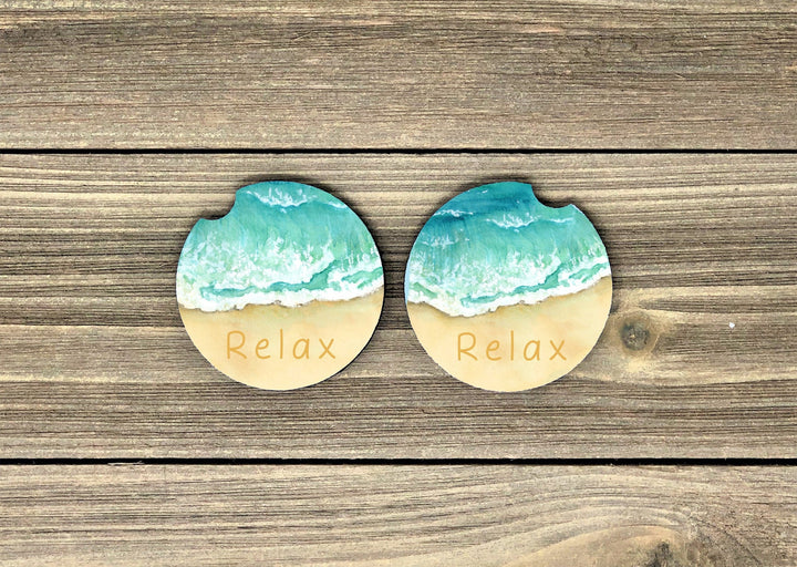 Beach car coaster SET, beach lover gifts, sandstone car coaster, 2 pack car coaster,  rubber car coaster, cup holder coaster, relax