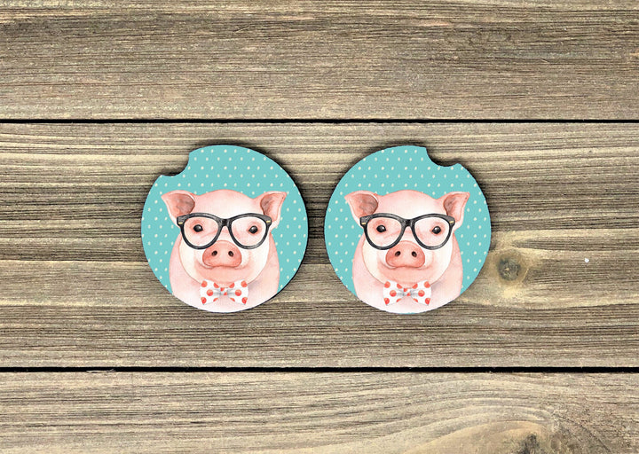 pig car coaster SET, boy pig coaster, pig lover gifts, sandstone car coaster, 2 pack car coaster,  rubber car coaster, cup holder coaster