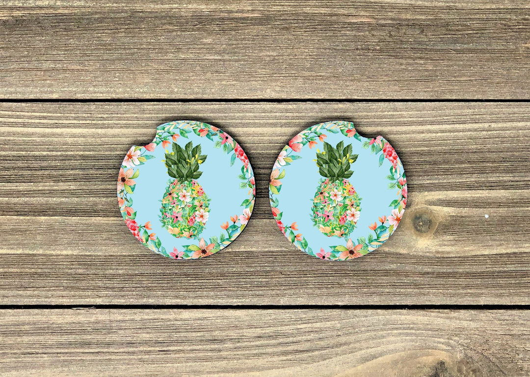pineapple car coaster SET, sandstone car coaster, 2 pack car coaster,  rubber car coaster, cup holder coaster, tropical car coaster