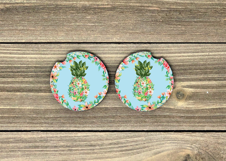 pineapple car coaster SET, sandstone car coaster, 2 pack car coaster,  rubber car coaster, cup holder coaster, tropical car coaster
