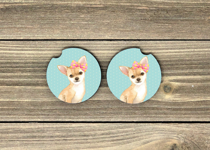 dog car coaster SET,  car coaster, Chihuahua lover gifts, sandstone car coaster, 2 pack car coaster,  rubber car coaster, cup holder