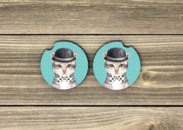 cat car coaster SET, boy cat car coaster, cat lover gifts, sandstone car coaster, 2 pack car coaster,  rubber car coaster,cup holder coaster