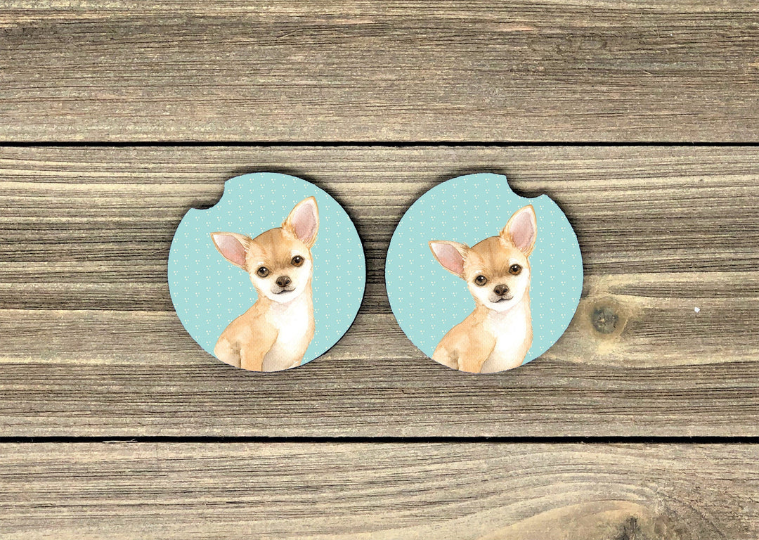 dog car coaster SET,  car coaster, Chihuahua lover gifts, sandstone car coaster, 2 pack car coaster,  rubber car coaster, cup holder